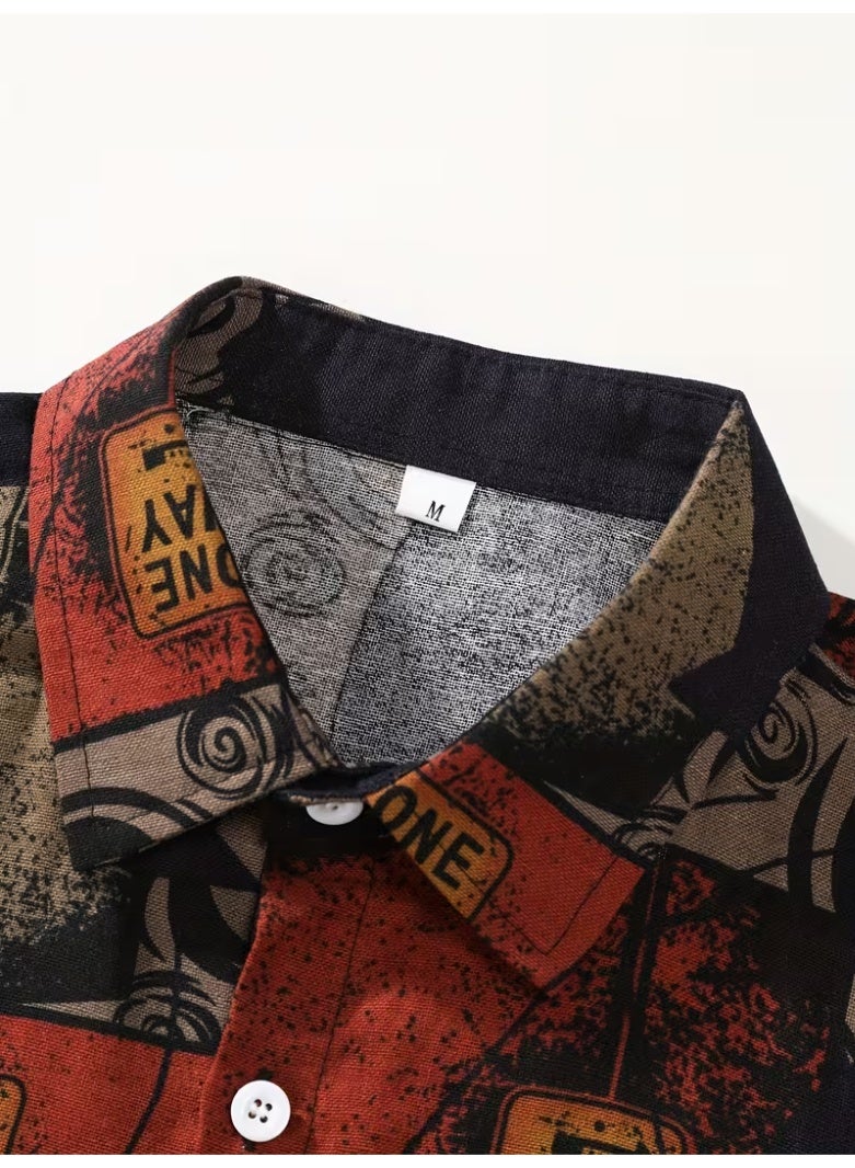 Men's -Inspired Casual Short Sleeve Shirt - Lightweight Summer Text Print ( Kanji/Manji/Seijō) Button-Up Blouse, Traditional Fabric (Hemp/-like) for Beach, Themed Events & Casual Attire - Image 3